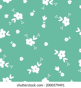 Seamless vintage pattern abstract. green background. white flower ornament. vector texture. trend print for textiles and wallpaper.