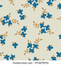 seamless vintage pattern abstract. light background. blue flowers. mustard leaves. vector texture. beautiful fashion print for textiles and wallpaper.