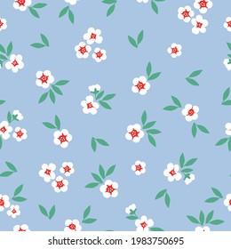 Seamless vintage pattern abstract . light blue background. white flowers . green leaves. vector texture. fashionable print for textiles and wallpaper.