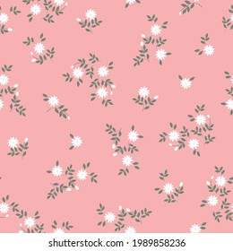 seamless vintage pattern abstract. light pink background. white flowers, green leaves. vector texture. fashionable print for textiles and wallpaper.