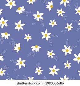 Seamless vintage pattern abstract. light blue background. white flowers and leaves. vector texture. trend print for textiles and wallpaper.