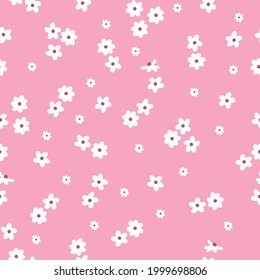 Seamless vintage pattern abstract. light pink background, small white flowers . vector texture. trend print for textiles and wallpaper.