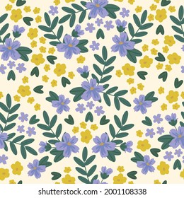 Seamless vintage pattern abstract. light background. yellow and lilac flowers, green leaves . vector texture. fashionable print for textiles and wallpaper.