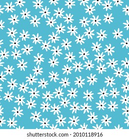 Seamless vintage pattern abstract. light blue background. small white flowers. vector texture. trend print for textiles and wallpaper.