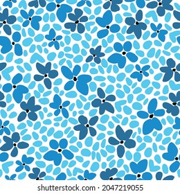 Seamless vintage pattern abstract. mosaic of blue flowers and petals on a white background. vector texture. trend print for textiles, wallpaper and packaging.