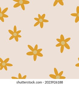 Seamless vintage pattern. Abstract mustard flowers on a light background. Vector texture . Trend print for textiles and wallpaper.