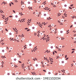 abstracto de patrón vintage sin costura. fondo rosa. flores blancas. hojas de marrón. textura vectorial. impresión de moda para textiles y papel pintado.