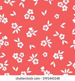 seamless vintage pattern abstract. red background. white flowers. vector texture. fashionable print for textiles and wallpaper.
