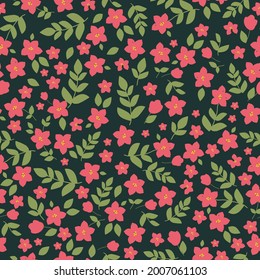 seamless vintage pattern abstract. red flowers ,green leaves. vector texture. bright fashionable print for textiles and wallpaper.