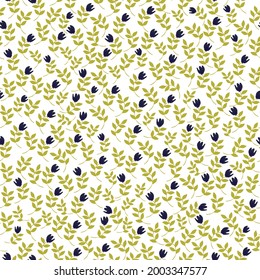 Seamless vintage pattern abstract. white background. small black flowers. the golden leaves of the plant. vector texture. trend print for textiles and wallpaper.