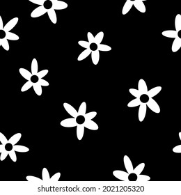 Seamless vintage pattern abstract. white flowers on a black background. vector texture. trend print for textiles and wallpaper.