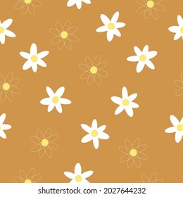 Seamless vintage pattern . abstract white flowers on a mustard background. Vector texture. trend print for textiles and wallpaper.