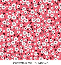 Seamless vintage pattern abstract. wonderful white flowers and
black leaves on a red background. vector texture. trend print for textiles, wallpaper and packaging.