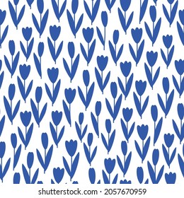 Seamless vintage pattern abstract. wonderful blue tulips on a white background. vector texture. trend print for textiles, wallpaper and packaging.