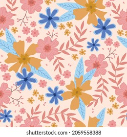 Seamless vintage pattern abstract. Wonderful pastel flowers and leaves on a light background. vector texture. trend print for textiles and wallpaper.
