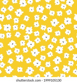 Resumen de patrones vintage sin inconvenientes. fondo amarillo. flores blancas. textura vectorial. impresión de tendencia para textiles y papel pintado.