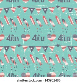 Seamless vintage pattern for the American Independence Day in red, white and blue.