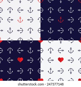 Seamless vintage pattern with anchor and love set