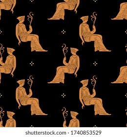 Seamless vintage pattern with ancient Greek women or goddess. Vase painting style.