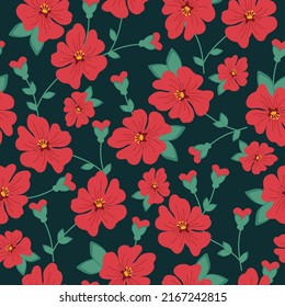 patrón vintage sin costura. flores hermosas y hojas verdes. fondo verde oscuro. textura vectorial. impresión de moda para textiles y papel pintado.