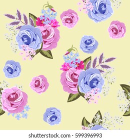 Seamless vintage pattern with beautiful roses. Hand-drawn floral background for textile, cover, wallpaper, gift packaging, printing.Romantic design for calico.