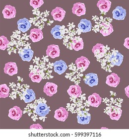 Seamless vintage pattern with beautiful roses. Hand-drawn floral background for textile, cover, wallpaper, gift packaging, printing.Romantic design for calico.