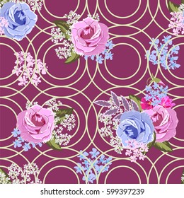 Seamless vintage pattern with beautiful roses. Hand-drawn floral background for textile, cover, wallpaper, gift packaging, printing.Romantic design for calico.