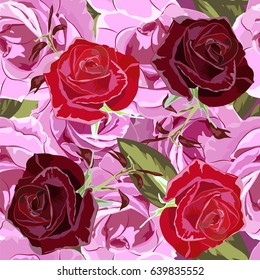 Seamless vintage pattern with beautiful roses. Hand-drawn floral background for textile, cover, wallpaper, gift packaging, printing.Romantic design for calico.