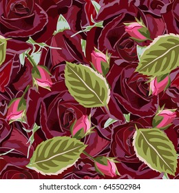 Seamless vintage pattern with beautiful roses. Hand-drawn floral background for textile, cover, wallpaper, gift packaging, printing.Romantic design for calico.
