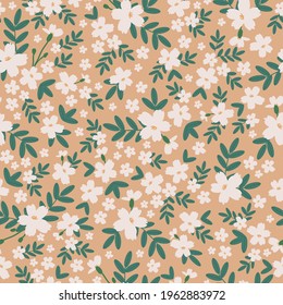seamless vintage pattern. beige background. white flowers. vector texture. beautiful fashion print for textiles and wallpaper.