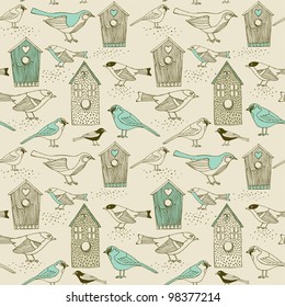 Seamless vintage pattern with birds