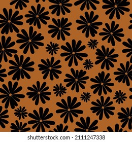 Seamless vintage pattern. Black flowers . Terracotta background. vector texture. fashionable print for textiles, wallpaper and packaging.