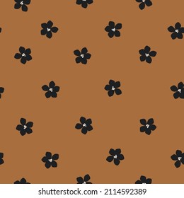 Patrón vintage sin foco. Flores negras. Fondo de terracota. textura vectorial. impresión de moda para textiles, papel pintado y embalaje.