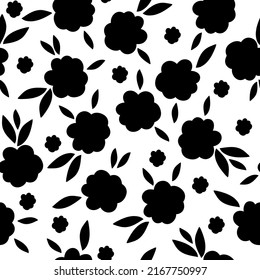 Seamless vintage pattern. black flowers and leaves . white background. vector texture. fashionable print for textiles and wallpaper.