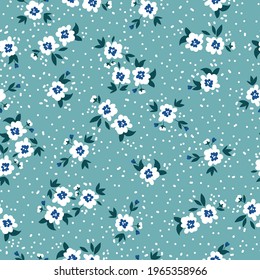 Seamless vintage pattern . blue background . white flowers. vector texture. fashionable print for textiles and wallpaper.