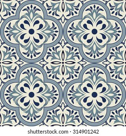 Seamless Vintage pattern in blue and beige. TILE
