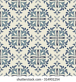 Seamless Vintage pattern in blue and beige. TILE