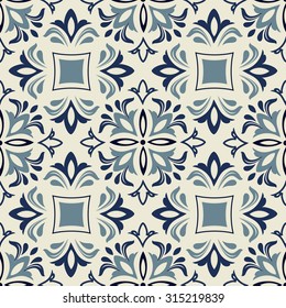 Seamless Vintage pattern in blue and beige. TILE