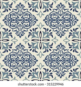 Seamless Vintage pattern in blue and beige. TILE