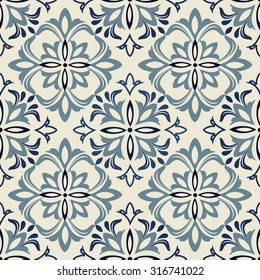 Seamless Vintage pattern in blue and beige. TILE