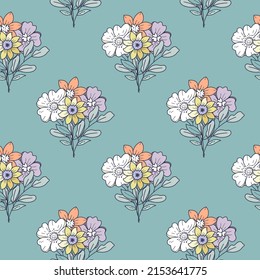 Patrón vintage sin foco con ramo de flores. Impresión estilo libertad. La elegante plantilla para las impresiones de moda. Fondo vectorial.