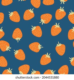 Seamless vintage pattern. bright strawberries on a blue background. vector texture. trend print for textiles and wallpaper.