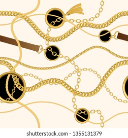 Seamless vintage pattern with chains, ropes and belts. Vector background