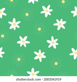 
Seamless vintage pattern of chamomile abstract. bright green background. white flowers. vector texture. trend print for textiles and wallpaper.