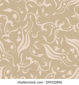 Seamless vintage pattern with curved branches with leaves