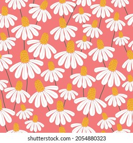 Seamless vintage pattern. cute daisies on a pink background. vector texture. trend print for textiles, wallpaper and packaging.