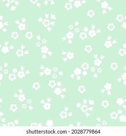 Nahtloses Vintage-Muster. Frische weiße Zierblumen auf minzem Hintergrund. Vektorstruktur. Trenddruck für Textilien und Tapeten.