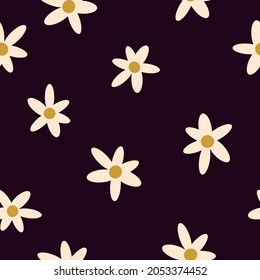 Patrón vintage sin foco. flores blancas adorables sobre un fondo negro. textura vectorial. impresión de tendencia para textiles, papel pintado y embalaje.