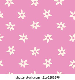 seamless vintage pattern. cute white flowers . bright pink background. vector texture. trendy print for textiles and wallpaper.
