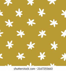 seamless vintage pattern. cute white flowers . Mustard background. vector texture. fashionable print for textiles and wallpaper.